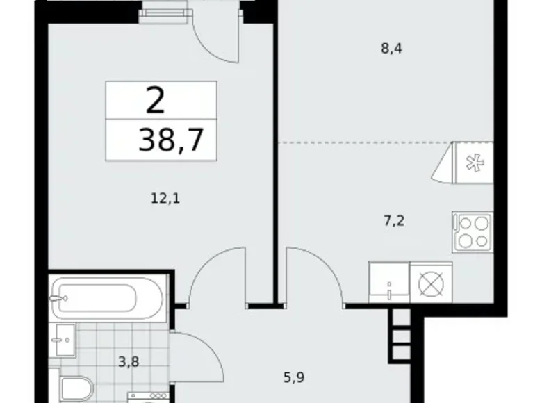 Mieszkanie 2 pokoi 39 m² poselenie Sosenskoe, Rosja