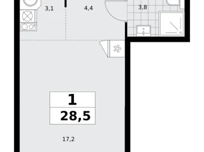 Apartamento 1 habitación 29 m² poselenie Sosenskoe, Rusia