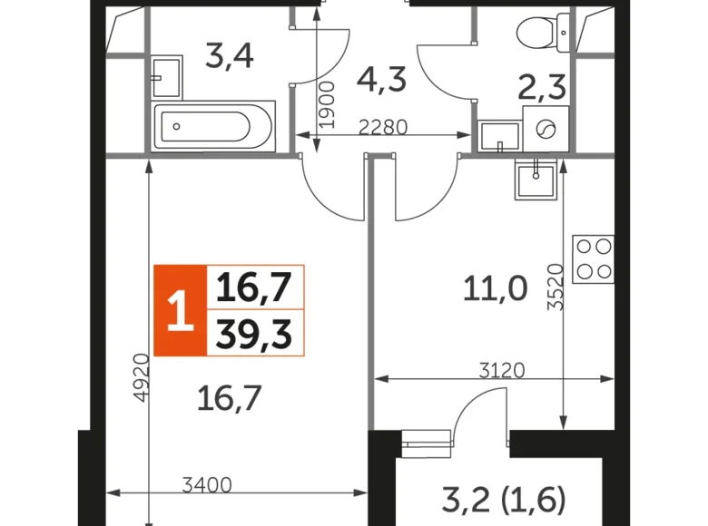 Apartamento 1 habitación 39 m² Razvilka, Rusia