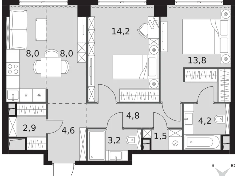 3 room apartment 65 m² North-Western Administrative Okrug, Russia