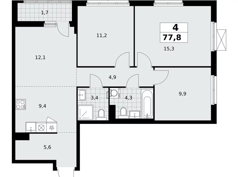Apartamento 4 habitaciones 78 m² poselenie Sosenskoe, Rusia