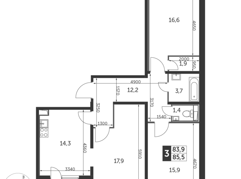 Квартира 3 комнаты 86 м² район Некрасовка, Россия