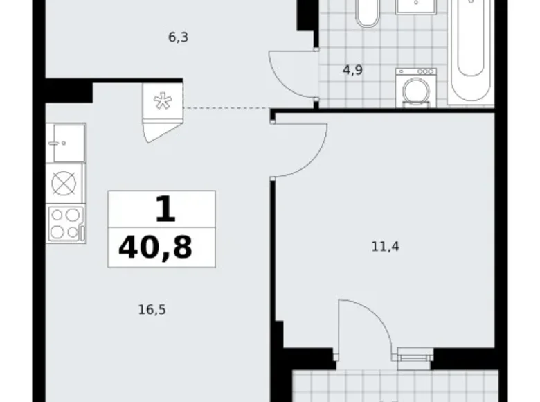 Wohnung 1 zimmer 41 m² Troizk, Russland