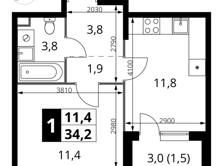 Appartement 1 chambre 34 m² Khimki, Fédération de Russie