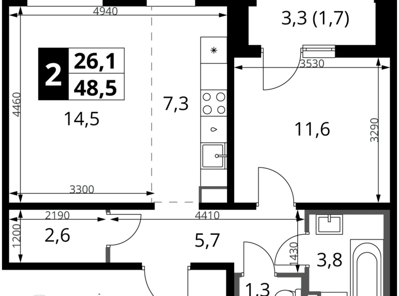 Mieszkanie 2 pokoi 49 m² rejon leniński, Rosja