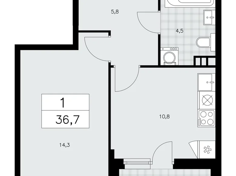 Квартира 1 комната 37 м² поселение Сосенское, Россия