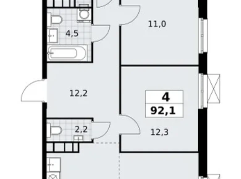 4 room apartment 92 m² South-Western Administrative Okrug, Russia