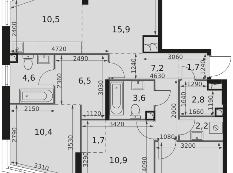 Mieszkanie 4 pokoi 91 m² Moskwa, Rosja