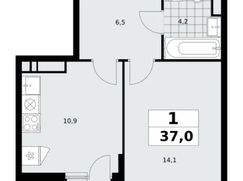 Квартира 1 комната 37 м² Москва, Россия