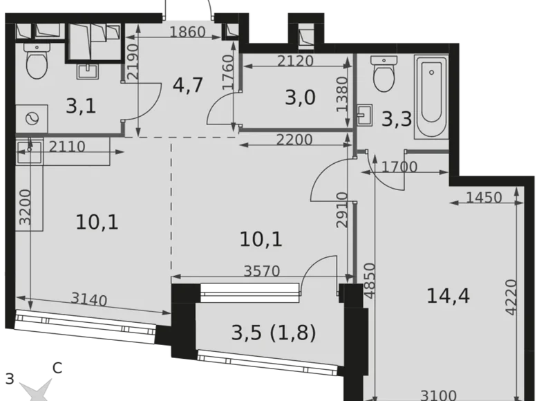 Apartamento 2 habitaciones 51 m² Moscú, Rusia