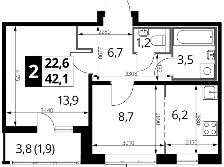 Apartamento 2 habitaciones 42 m² Nekrasovka District, Rusia