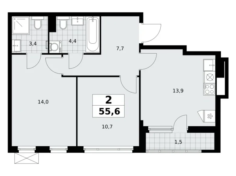 Appartement 2 chambres 56 m² poselenie Sosenskoe, Fédération de Russie