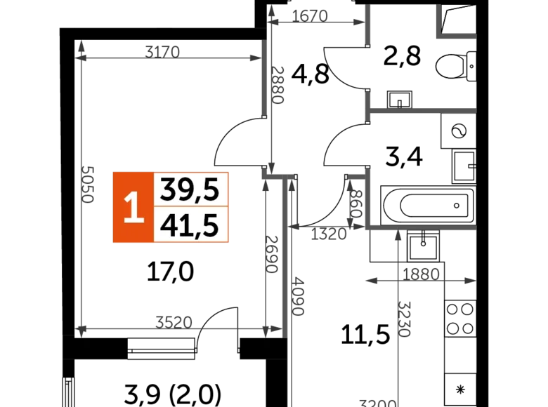 Квартира 1 комната 42 м² Развилка, Россия