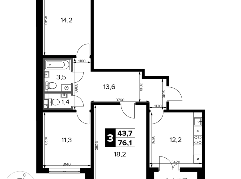 Appartement 3 chambres 76 m² Potapovo, Fédération de Russie