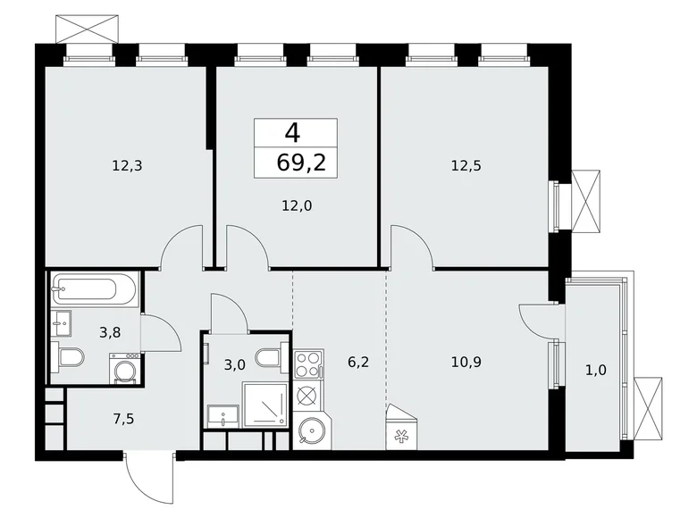 Apartamento 4 habitaciones 69 m² Moscú, Rusia