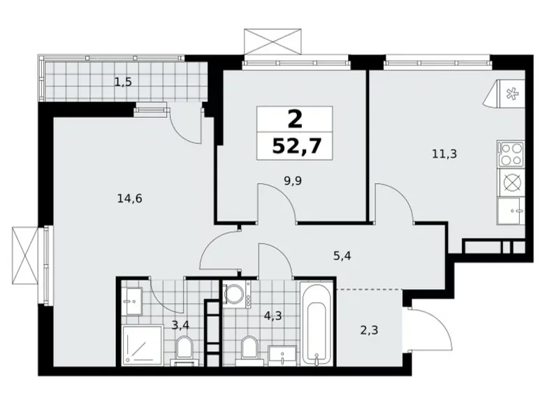 Apartamento 2 habitaciones 53 m² Moscú, Rusia