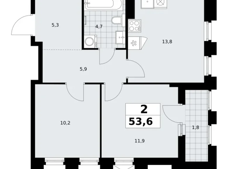 2 room apartment 54 m² Troitsk, Russia
