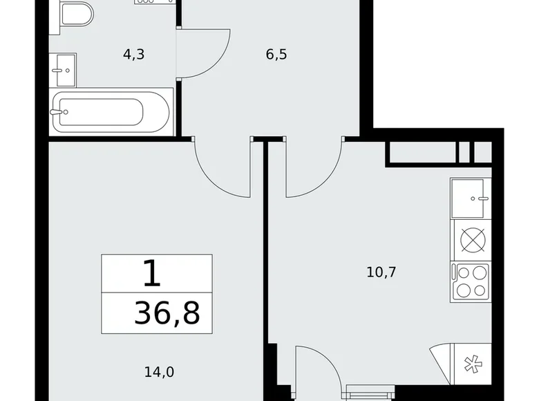 Квартира 1 комната 37 м² поселение Сосенское, Россия