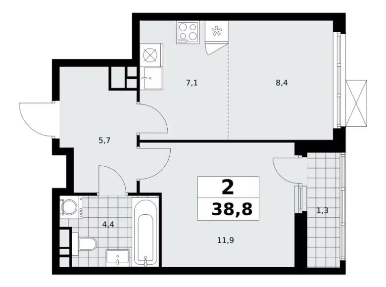 Appartement 2 chambres 39 m² Moscou, Fédération de Russie