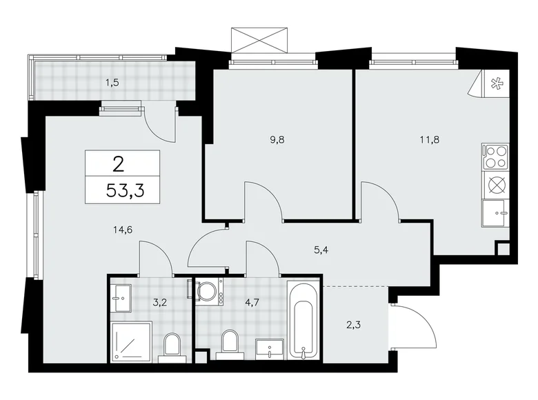 Квартира 2 комнаты 53 м² поселение Сосенское, Россия