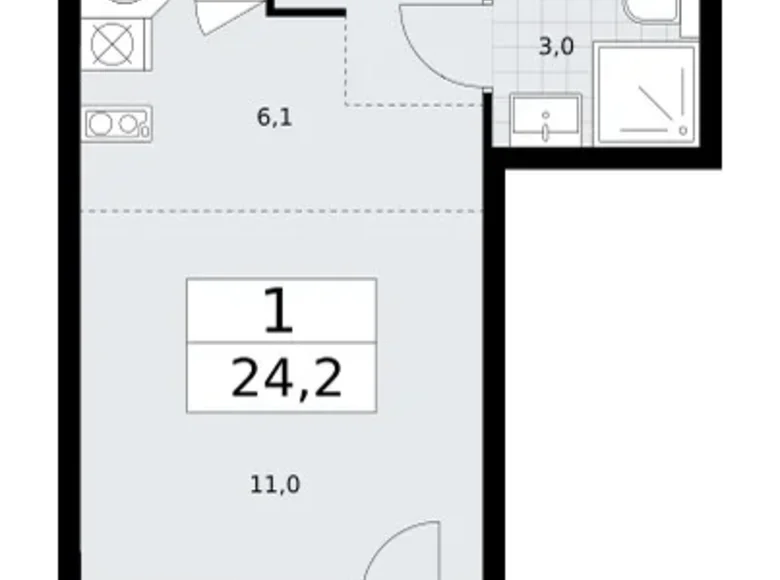 Квартира 1 комната 24 м² район Внуково, Россия