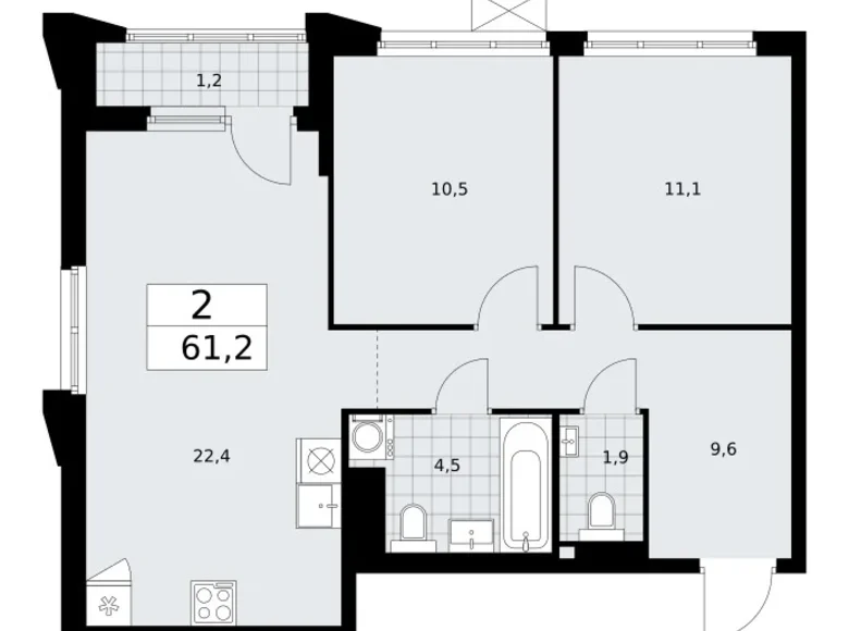 Квартира 2 комнаты 61 м² район Троицк, Россия