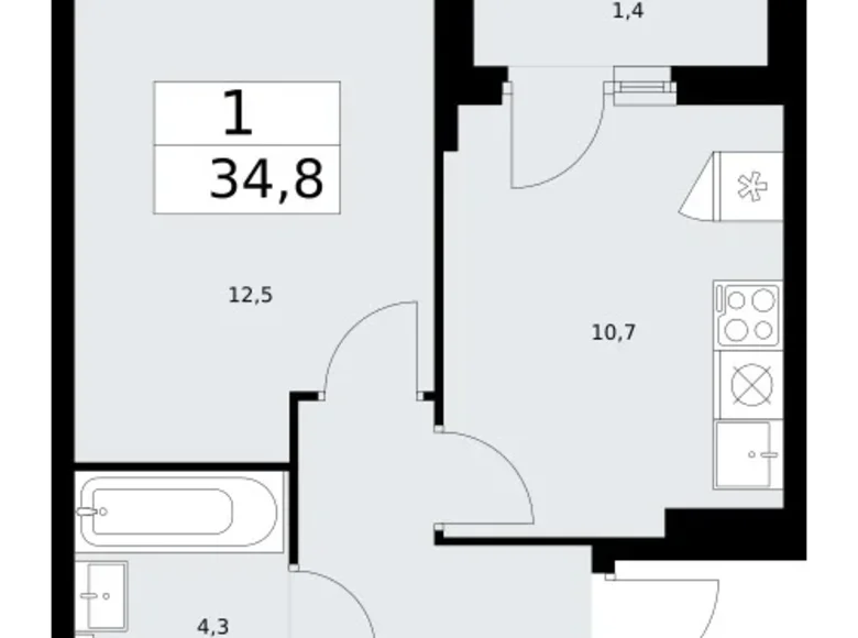 Apartamento 1 habitación 35 m² Troitsk, Rusia