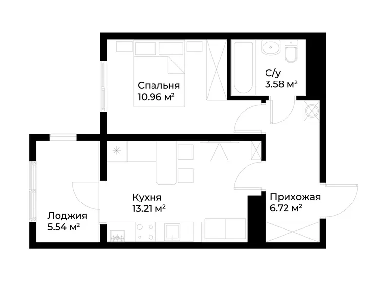 Kvartira 1 xona 37 m² Toshkentda
