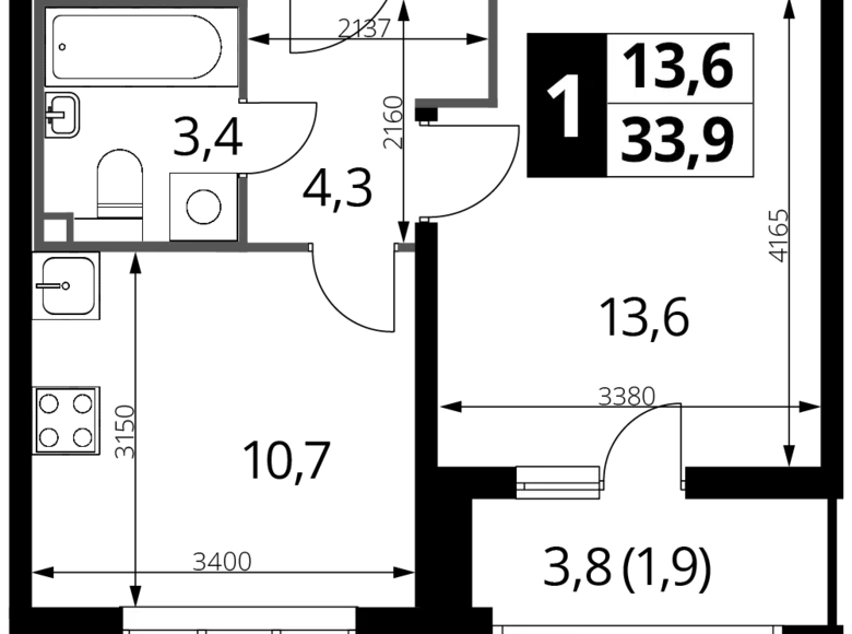 Mieszkanie 1 pokój 34 m² Lubiercy, Rosja