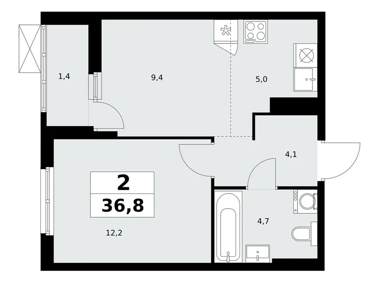 Apartamento 2 habitaciones 37 m² poselenie Sosenskoe, Rusia