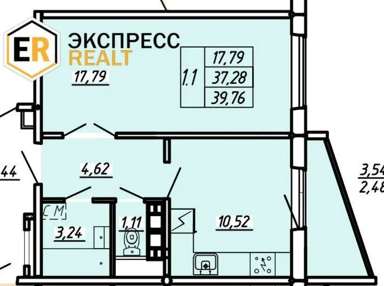 1 room apartment 40 m² Brest, Belarus