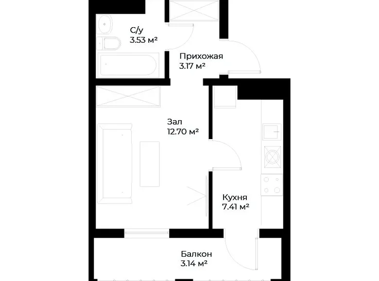 Квартира 1 комната 30 м² Ташкент, Узбекистан