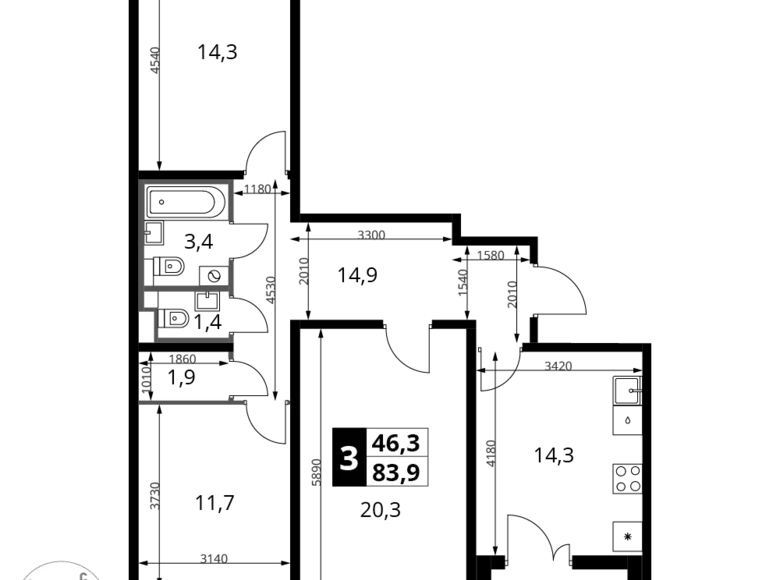 Wohnung 3 zimmer 84 m² Südwestlicher Verwaltungsbezirk, Russland