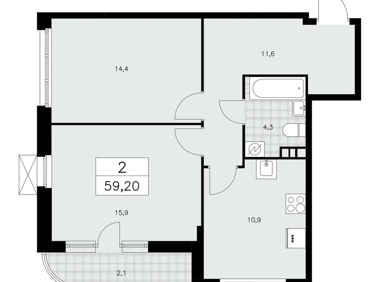 Appartement 2 chambres 59 m² Moscou, Fédération de Russie