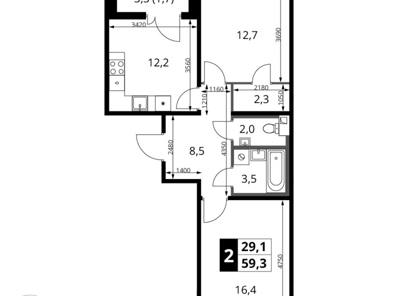 Квартира 2 комнаты 59 м² Химки, Россия