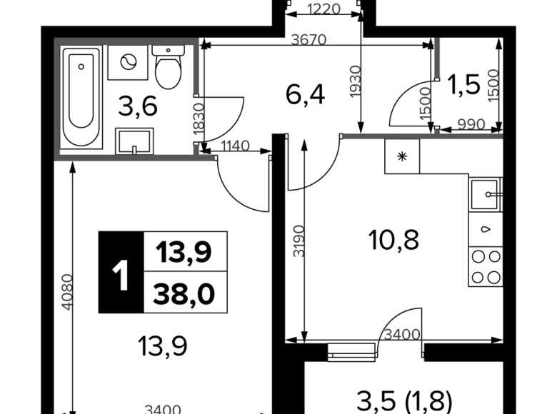 Wohnung 1 zimmer 38 m² Südwestlicher Verwaltungsbezirk, Russland