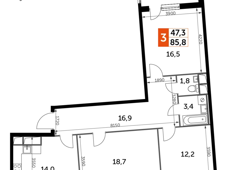 Квартира 3 комнаты 86 м² Развилка, Россия