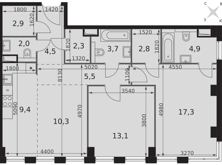 Appartement 2 chambres 79 m² North-Western Administrative Okrug, Fédération de Russie