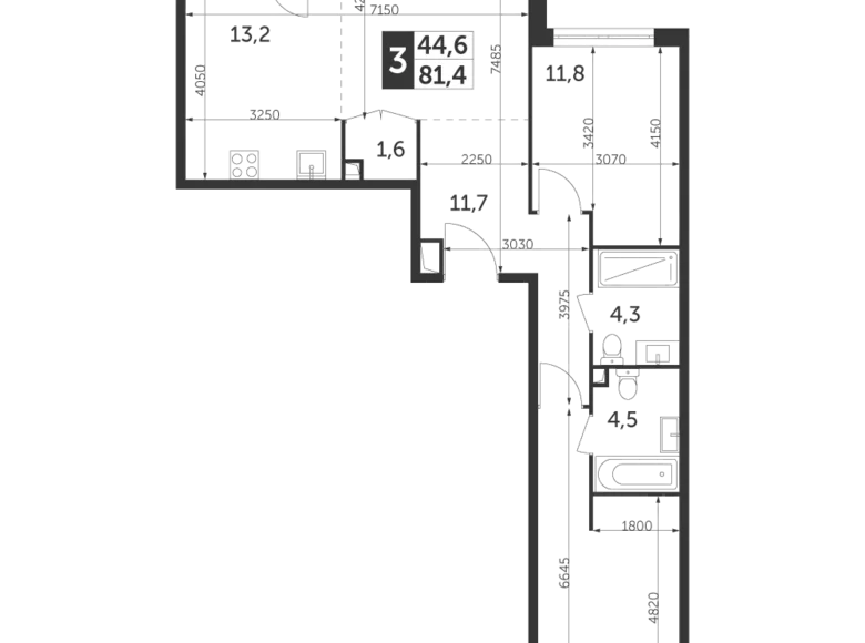 Mieszkanie 3 pokoi 81 m² North-Eastern Administrative Okrug, Rosja