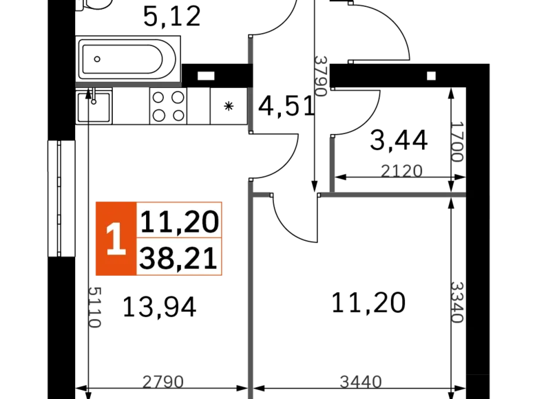 Mieszkanie 1 pokój 38 m² Odincovskiy gorodskoy okrug, Rosja