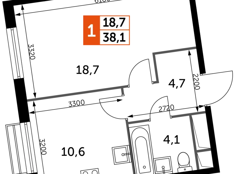 Mieszkanie 1 pokój 38 m² Razvilka, Rosja