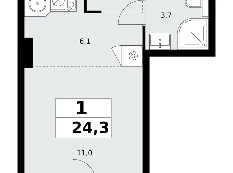 Квартира 1 комната 24 м² поселение Сосенское, Россия