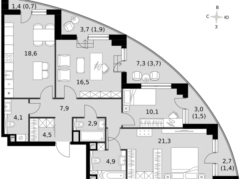 Appartement 3 chambres 100 m² North-Western Administrative Okrug, Fédération de Russie