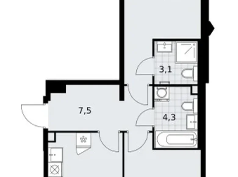 Appartement 2 chambres 59 m² Troïtsk, Russie