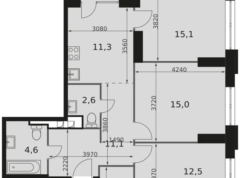 Apartamento 3 habitaciones 77 m² North-Western Administrative Okrug, Rusia