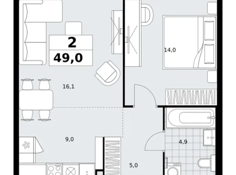 Квартира 2 комнаты 49 м² район Коммунарка, Россия