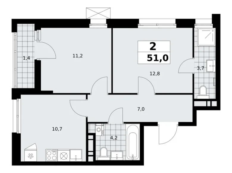 Apartamento 2 habitaciones 51 m² poselenie Sosenskoe, Rusia