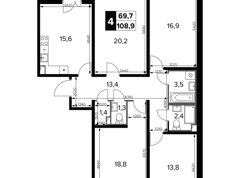 Mieszkanie 4 pokoi 109 m² Moskwa, Rosja