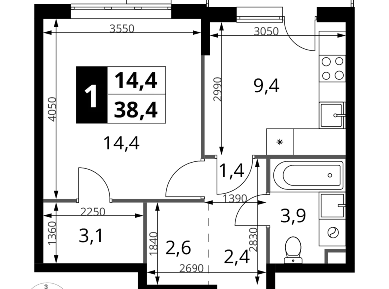Mieszkanie 1 pokój 38 m² Chimki, Rosja