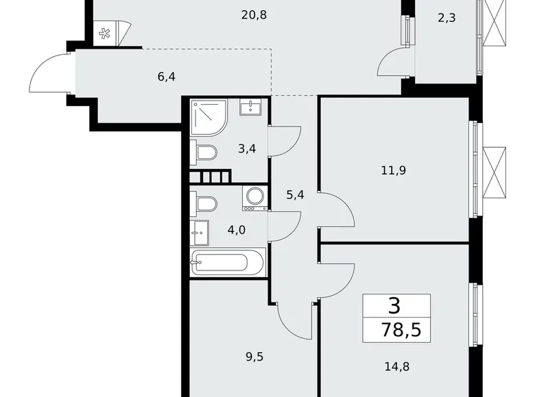 Wohnung 3 Zimmer 79 m² poselenie Sosenskoe, Russland